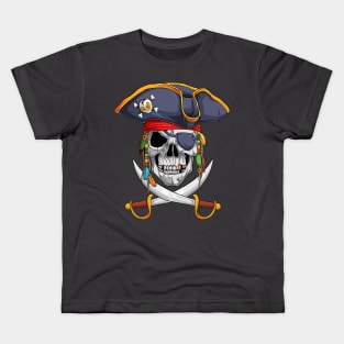 Scary Pirate Skull with Hat  and Two Crossed Swords Kids T-Shirt